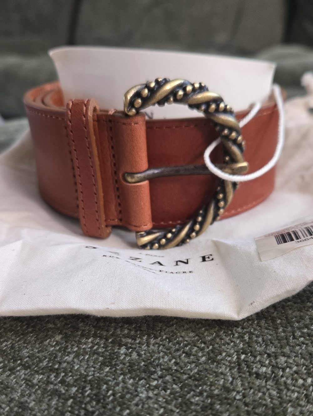 Sézane Ava Brown Leather Belt with Twisted Brass Buckle Sz 80 - Picture 6 of 10